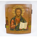ICON, painted on wooden panel, depicting Christ Pantocrator, 35cm x 32cm.