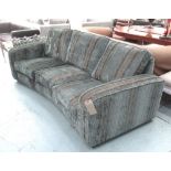 DAVID SEYFRIED SOFA, three seater, in striped fabric on square supports, 243cm L.