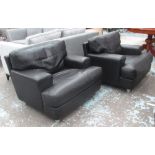 ARMCHAIRS, a pair, black leather by Moroso, each 100cm W x 91cm D x 82cm H.