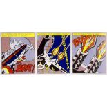 AFTER ROY LICHTENSTEIN, 'As I opened fire', offset lithograph triptych, on white wove paper,