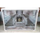 PHOTOPRINT OF A DILAPIDATED STAIRCASE, in tempered glass, 80cm x 120cm.