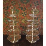 CAKE STANDS, a pair, five tier silver plated, 65cm H.