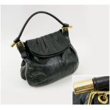 DOLCE AND GABBANA HOBO BAG, black leather, gold tone fitments, approx. 32cm W x 28cm H.