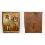 RUSSIAN ICON, painted on wooden panel with quartered divisions variously depicting Christ,