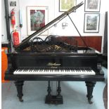 GRAND PIANO BY BLUTHNER, overstrung iron framed in full gloss ebonised case, 154cm D x 194cm W.