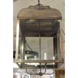 HALLWAY LANTERN, vintage glazed and silvered metal hinged door and four lights wired,