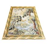 VERDU TAPESTRY, 232cm x 174cm, woodland and river scene within a chestnut tree matching border.