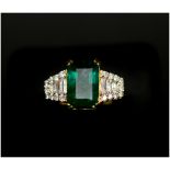 ART DECO STYLE EMERALD AND DIAMOND DRESS RING IN 18CT WHITE GOLD,