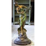 BRONZE, belle époque study of a female figure with flowers, labelled 'Reine des Pres Par. Aug.