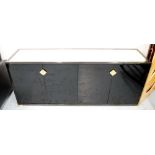 SIDE CABINET, Pierre Vandel black/silvered and mirror top with four doors enclosing shelves,