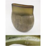 BRIAN HURST, studio glass vase of flattened form with metallic finishes, 37cm W x 42cm H.