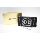 CHANEL EVENING CLUTCH BAG, satin and diamante with Swarovski crystal decoration, approx.