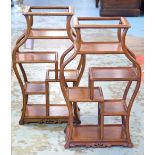 CHINESE DISPLAY STANDS, a pair, circa 1970's rosewood, each with tiered shelves,