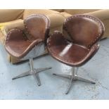 DEVON CHAIRS, a pair, by Timothy Oulton, aero aluminium frame with whiskey leather upholstery,