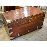 TRUNK, early 19th century English brass studded leather with rising lid and carrying handles,