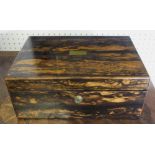 BOX, 19th century exotic wood with a rising lid, 29cm W x 21cm D x 13cm H.