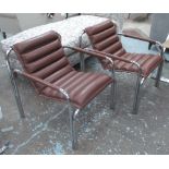 EASY CHAIR, a pair, brown ribbed leather with tubular metal frame, 62cm W.