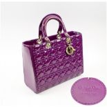 FUCHSIA DIOR BAG, with quilted patent finish, 31cm W x 24cm H.