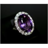 AMETHYST AND DIAMOND COCKTAIL RING,