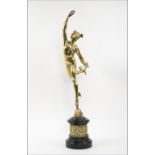 HERMES SCULPTURE, polished metal on marble base, 83cm H overall.