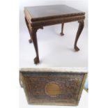 LAMP TABLES, a pair, Indian hardwood, the foliate carved tops with glass covers,