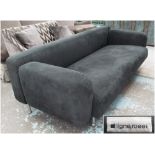 LIGNE ROSET SOFA, black suede, on stilt legs, 227cm L x 100cm W x 70cm H (with faults).