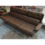 SOFA, 1970's 'Ranch' style grained and stitched leather with three seat and back cushions, 206cm W.