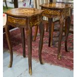 BEDSIDE TABLES, a pair, Louis XV style marquetry and brass mounted with single drawer,