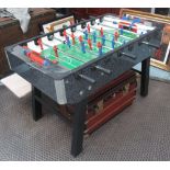 TABLE FOOTBALL, typical form 'formica' sided splayed black supports, 87cm H x 105cm W x 139cm D.