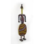 TIKAR DOLL, carved wood with colourful beaded decoration, 98cm H.