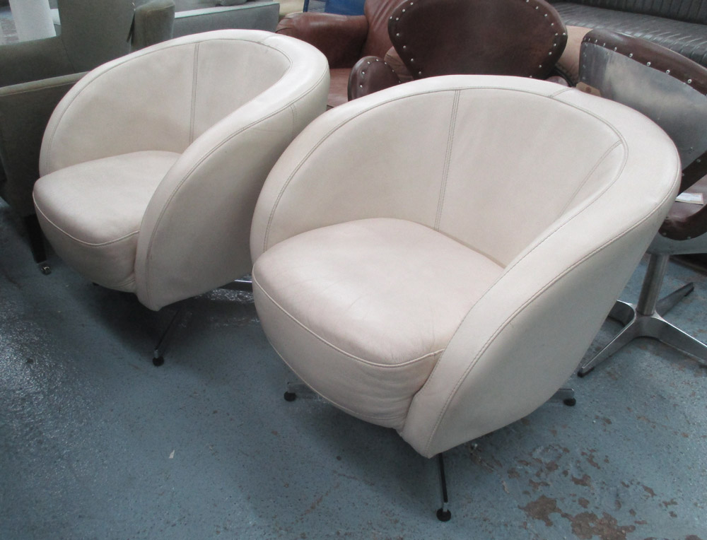 SWIVEL LOUNGE CHAIRS, a pair,