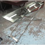 CONSOLE TABLE, rectangular glass top on X-frame chromed metal base, 152cm L x 45cm W x 75cm H.