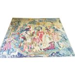 VERDU TAPESTRY, 215cm x 256cm, Medieval scene depicting falconry and hunting.