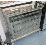 MIRRORED CHEST, three drawer, 52cm D x 92cm W x 86cm H.