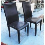 ROCHE BOBOIS DINING CHAIRS, a set of six, in dark brown stitched leather on rounded supports,