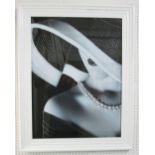 PICTURE OF A LADY, Art Deco style in a white lacquered frame, 96cm x 75cm.