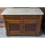 WASHSTAND, Victorian mahogany with white marble top above two drawers and two doors,