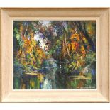 FALLUCI, French Impressionist River scene, oil on canvas, 46cm x 54cm, framed and glazed.
