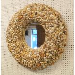 WALL MIRROR, circular with shell encrusted frame, 75cm diam.