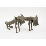 LION AND LIONESS LOBI BRONZE SCULPTURES, Burkina Faso, each approx. 33cm L x 17cm H.