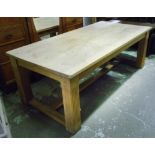 REFECTORY TABLE, Conran style oak rectangular with substantial fluted stretchered supports,