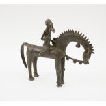 LOBI HORSEMAN BRONZE SCULPTURE, Burkina Faso, the rider with shield and spear,