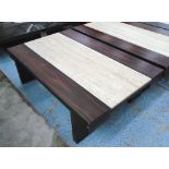 LOW TABLE, macassar wood with inset travertine, 140cm L x 90cm W x 40cm H.