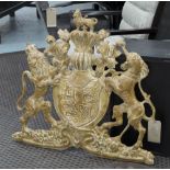 ROYAL COAT OF ARMS, resin moulded and distress painted finish, 86cm W x 76cm H.