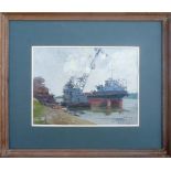 YAKOV GUSLISTY (Russian, 1914-1972), 'Timber loading', oil on board, 23cm x 31.5cm, framed.
