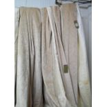 CURTAINS, a pair, in velour with floral pattern lined and interlined,