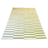 CONTEMPORARY KILIM , 292cm x 200cm, olive and ivory striped design.