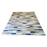 VERAMIN KILIM, 282cm x 223cm, broken stripe design in shades of blue.