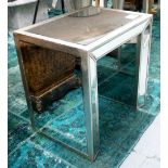 MIRRORED SIDE TABLES, a pair, on mirrored end supports, 56cm x 41cm x 55cm H.