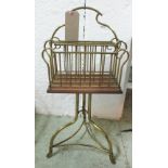 MAGAZINE RACK, Edwardian brass and oak, 41cm W x 99cm H.